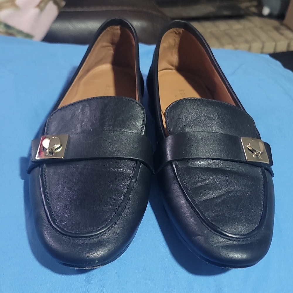Kate Spade Black Leather Loafers with Gold Accent